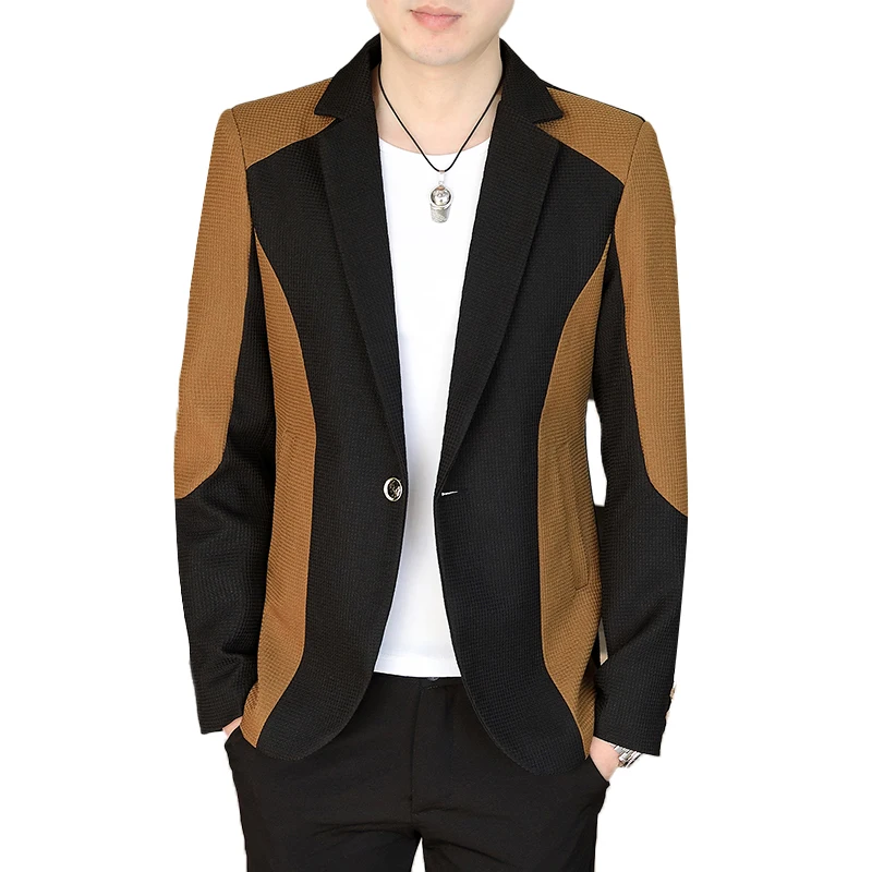 Korean Fashion Patchwork Suit Jacket for Men Slim Fit Casual Men Blazers Business Social Blazer Masculino Streetwear 2024 Spring