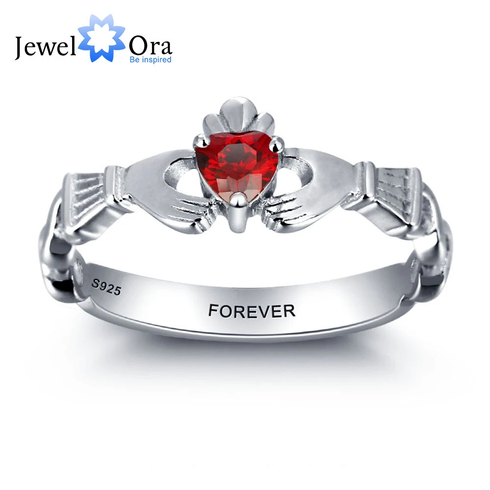 

Ювелирные изделия с персонализированной гравировкой имени и камнями Claddagh, кольца из стерлингового серебра 925 пробы для женщин, бесплатная подарочная коробка (JewelOra RI) 101962 )