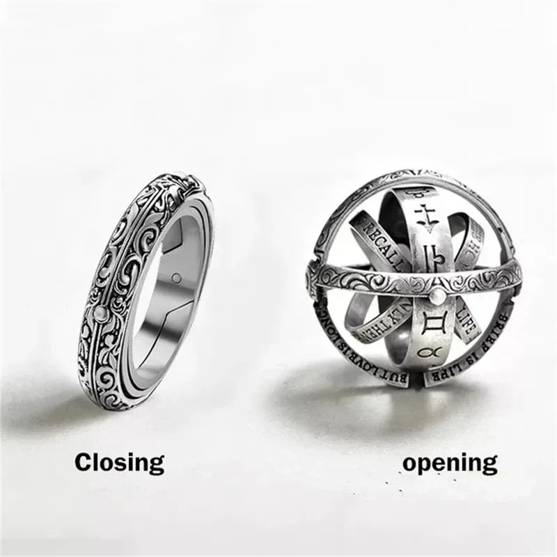 Metamorphic Astronomical Ball Ring for Men and Women Reversed Metamorphic Cosmic Ball Ring Retro Style Couple Necklace Jewelry