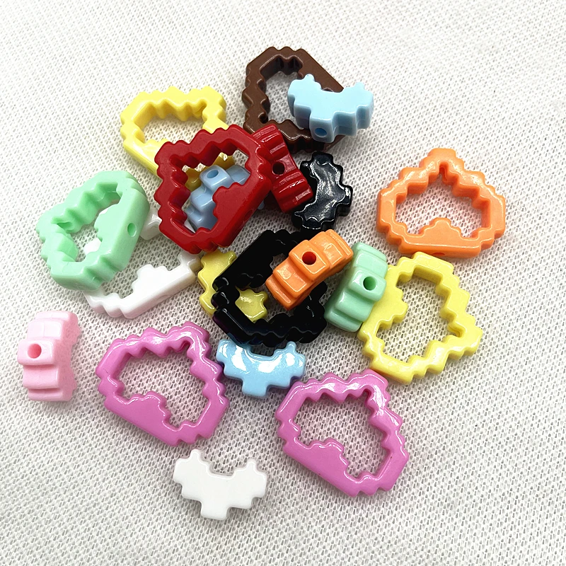 Peinture acrylique de couleur unie, Pixel, cadre en forme de cœur, perle, bricolage, chaîne de téléphone portable, porte-clés, matériel, accessoires de bijoux