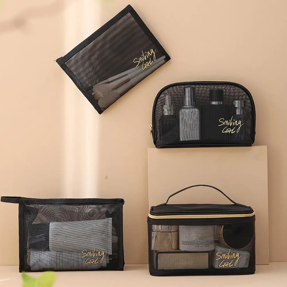 1/5Pcs Black Women Mesh Cosmetic Bag Travel Organizer Large Capacity Portable Toiletry Bags Makeup Pouch