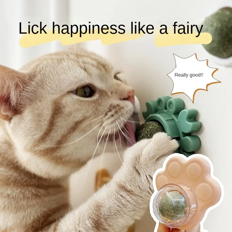 

2024 Cat Licking Le Self Sticky Anti-Lost Catnip Ball Cat Candy Teething Lollipop Teasing Cat Toy