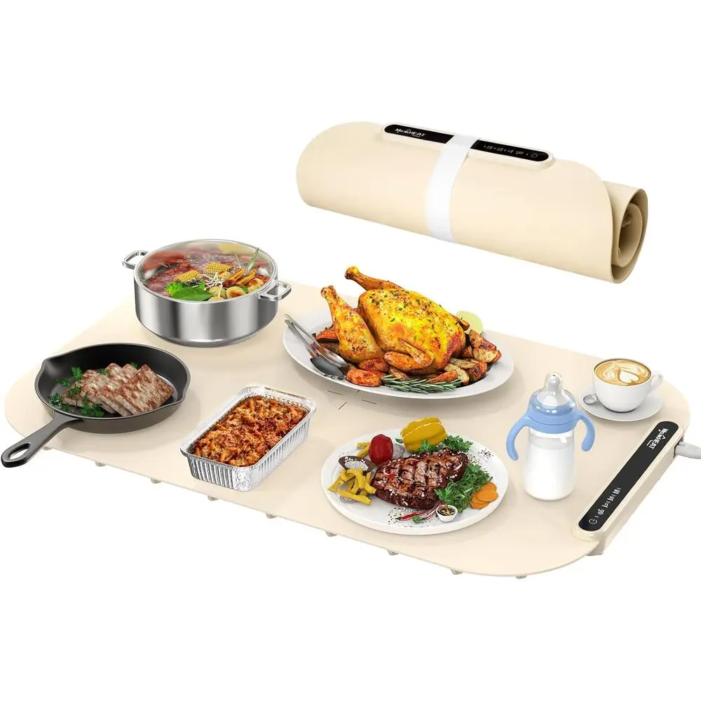 

Warming Mat or ood - Large Electric Warming Tray Adjustable Temp with 3H Auto Shut-O, Raised Design Protects Countertop, Portabl