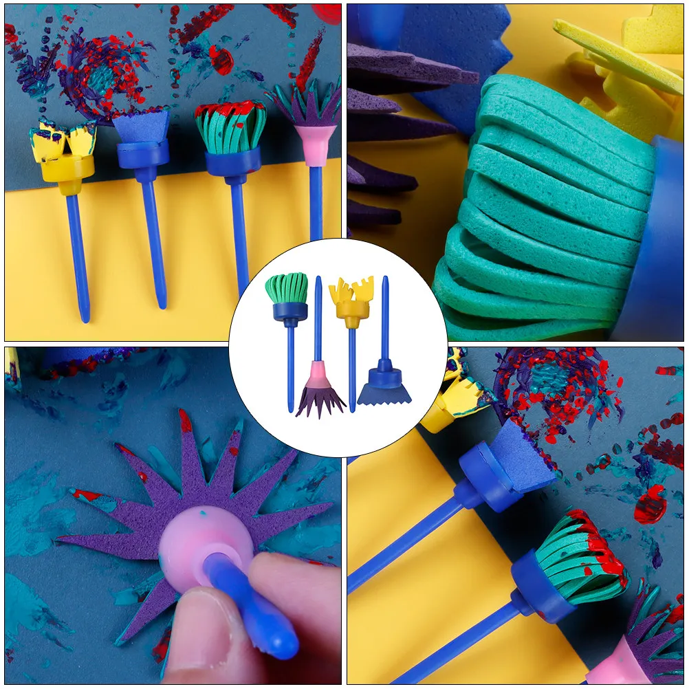 3 Sets Kids Sponge Painting Brushes Portable Lightweight Drawing Tools for Children Educational Art Crafts DIY Paint Supplies