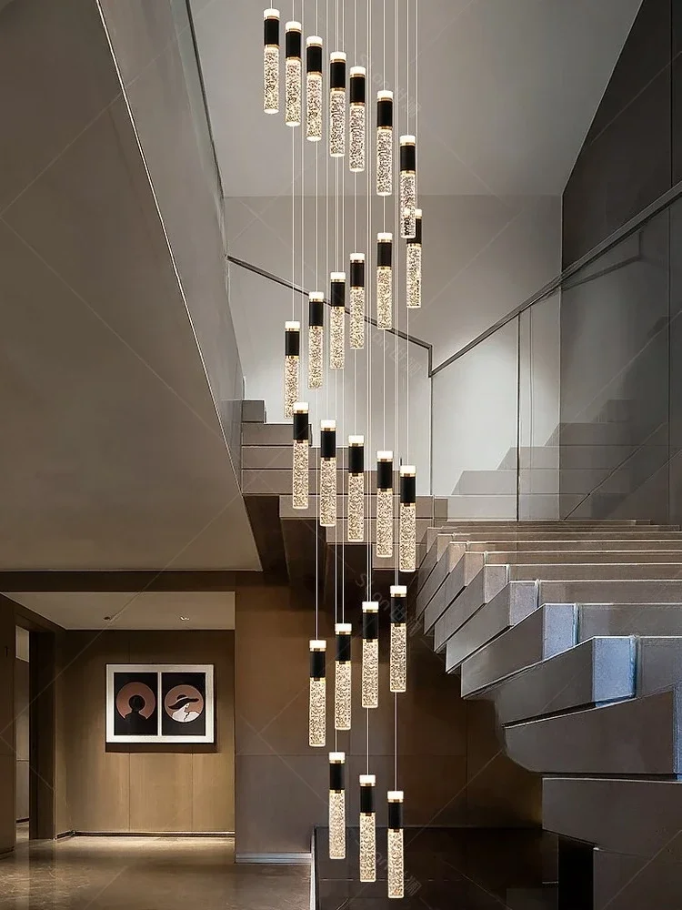 

Empty crystal chandelier 2025 new modern light luxury duplex stair light