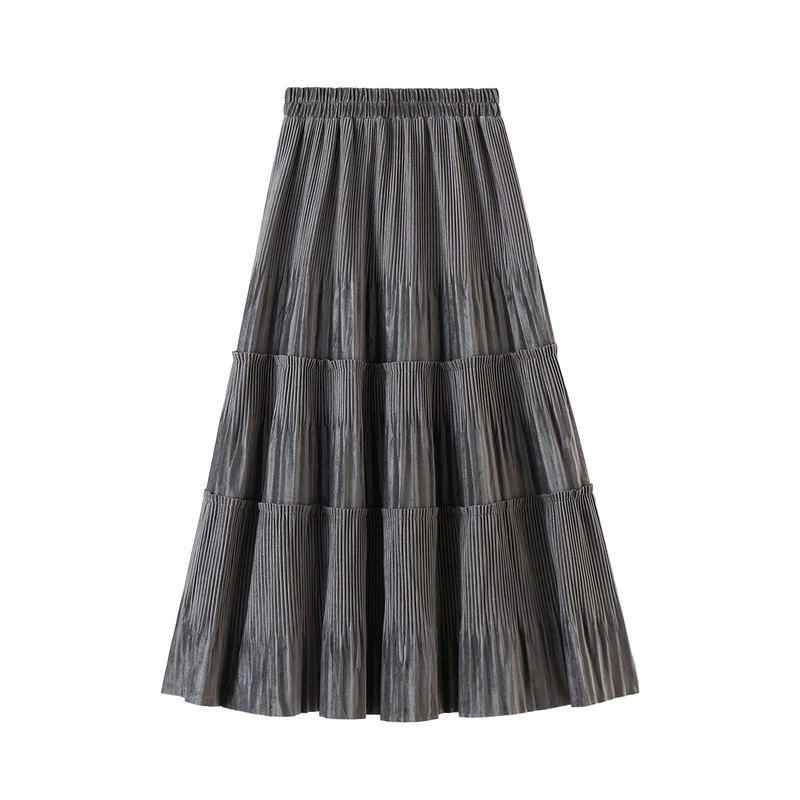 OHRYIYIE Solid Color Vintage Long Velvet Pleated Skirt Women 2024 New Autumn Winter Fashion Lady High Waist A Line Skirt Female