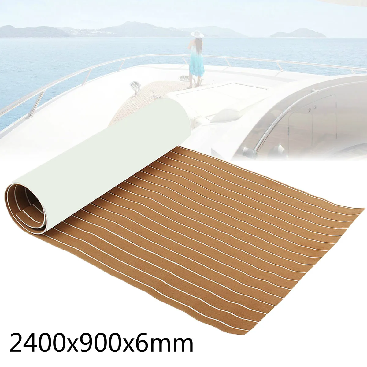 Plancher en mousse EVA imitation teck, couleur marron clair, 2400x900x6mm, auto-adhésif, pour bateaux et yachts, antidérapant, imperméable