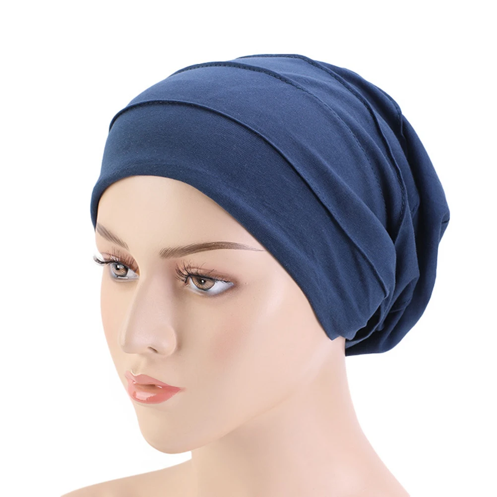 

Women'S Double Layer Night Hat Soft Elastic Bonnet For Hair Protection Makeup Face Washing Dark Blue Woman Sleeping Hat Sleeping
