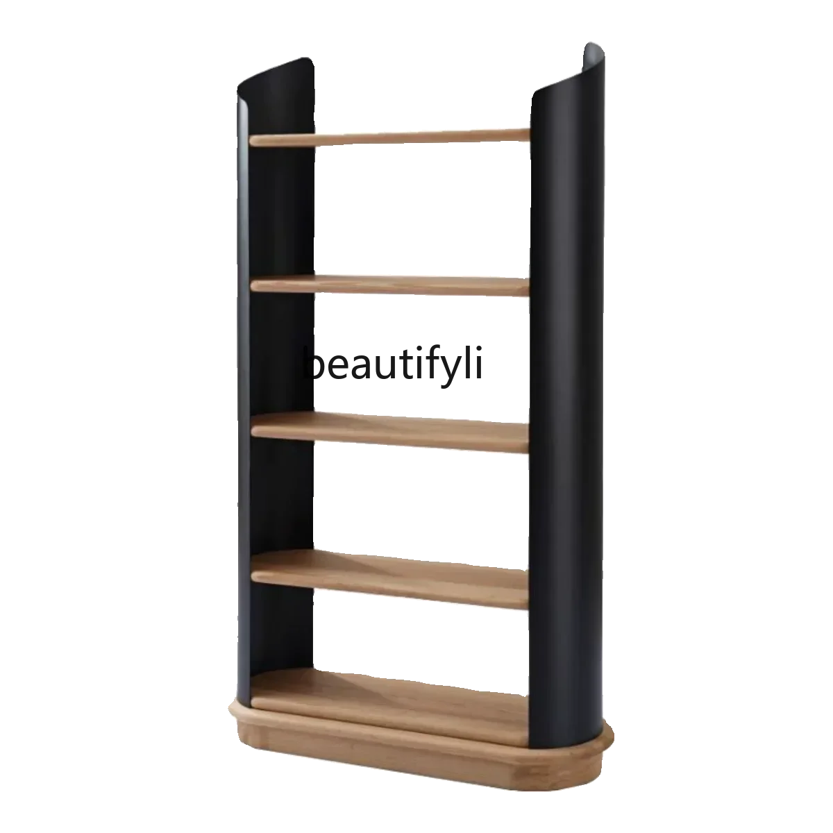 03.Italian light luxury solid wood bookshelf floor-to-ceiling multi-layer oak bogu storage simple stainless steel bookcase