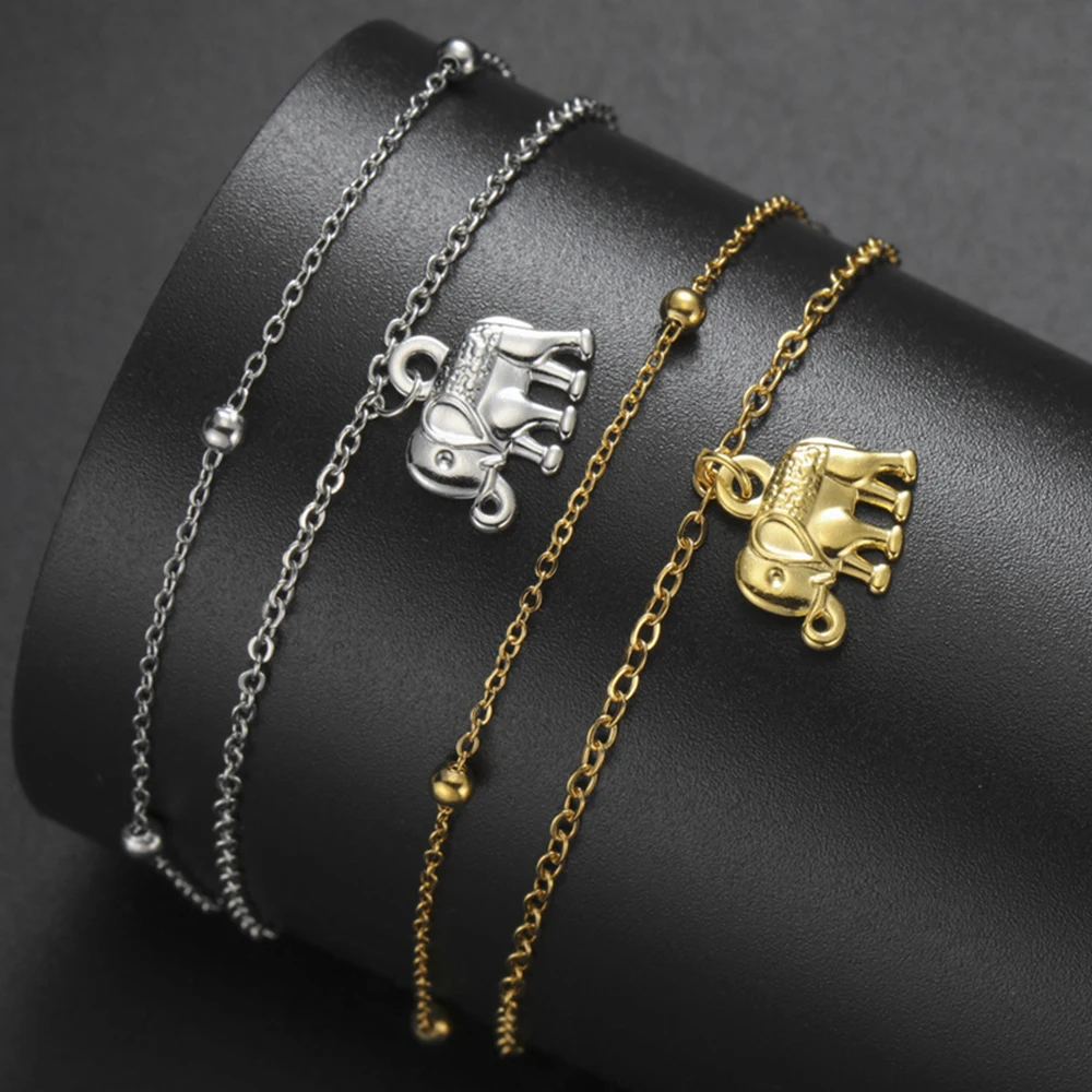 بلدي شكل الفيل سوار الحيوان سحر سوار الفولاذ المقاوم للصدأ الإسورة 2 طبقات جميلة الإناث أساور مجوهرات هدايا الفتيات