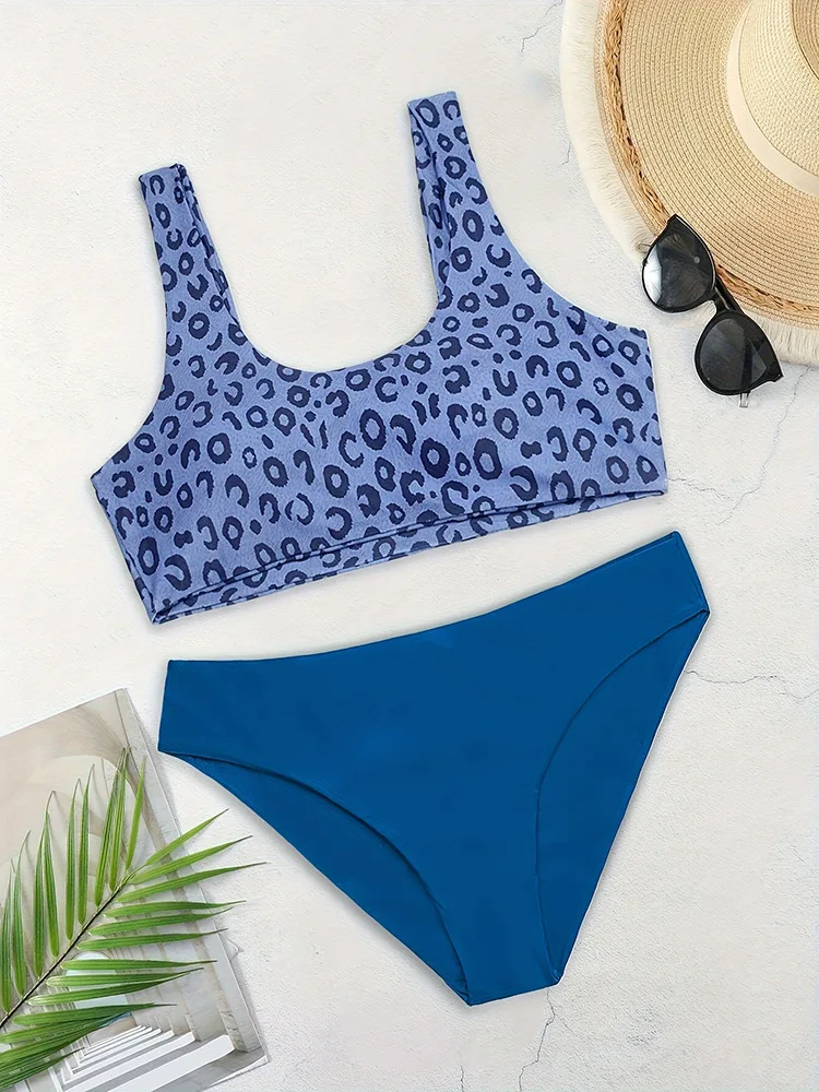 2025 Women Leopard Corset Bikini Set Women's Sexy Sleeveless Backless Two-Piece Swimwear Tight Fit Vest Tank Top With Panties
