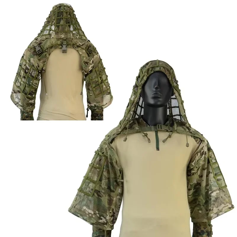 Breathable Ghillie Suit Foundation, Mesh Nylon, Camouflage Hunting Ghillie Base, Sniper Viper Hood for Airsoft Paintball