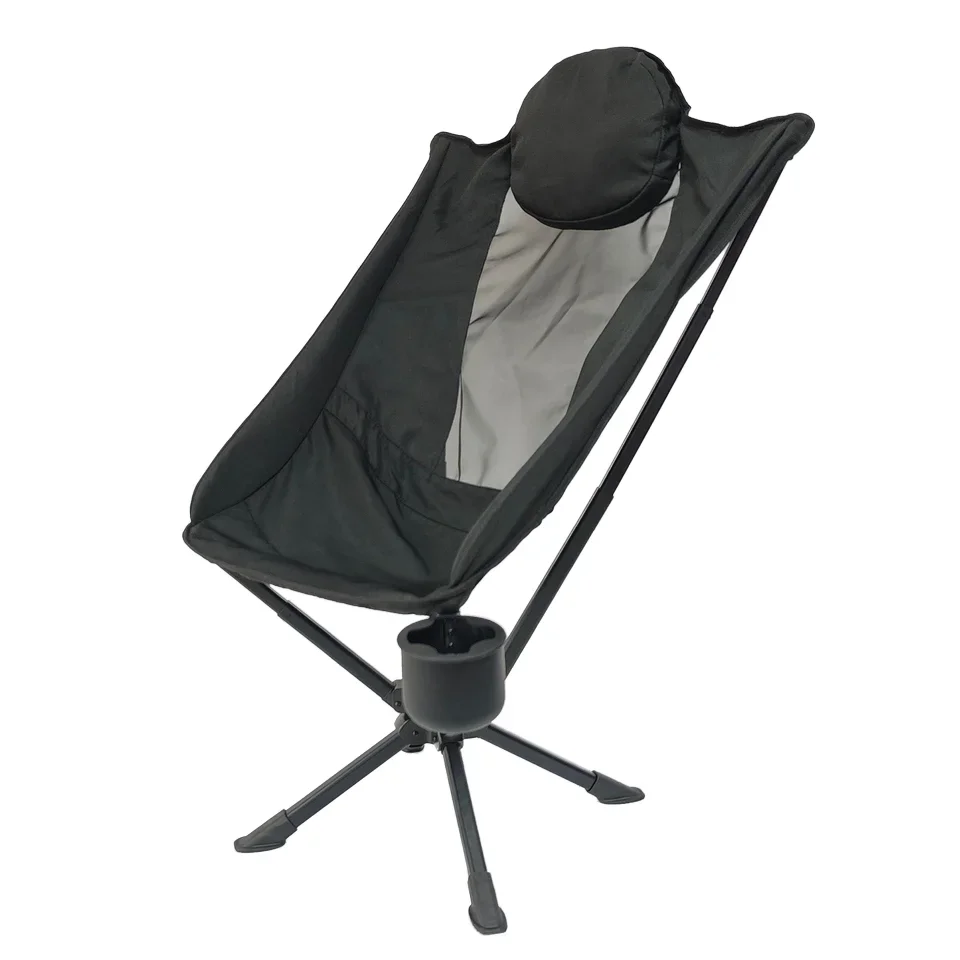 High Back Swivel Folding Chair Outdoor Camping Aluminum Alloy Modern Design with Silicone Cup Holder and Pillow for Beach Use