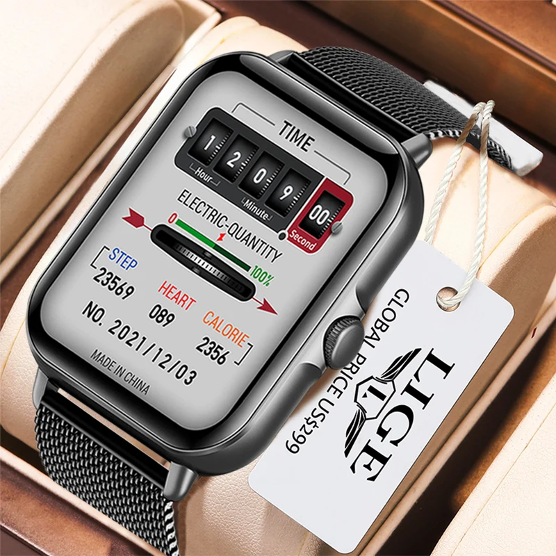 LIGE-Relógio inteligente para homens e mulheres, Bluetooth Answer Call, Full Touch Dial Call, Rastreador de fitness, IP67 à prova d\'água, caixa, novo