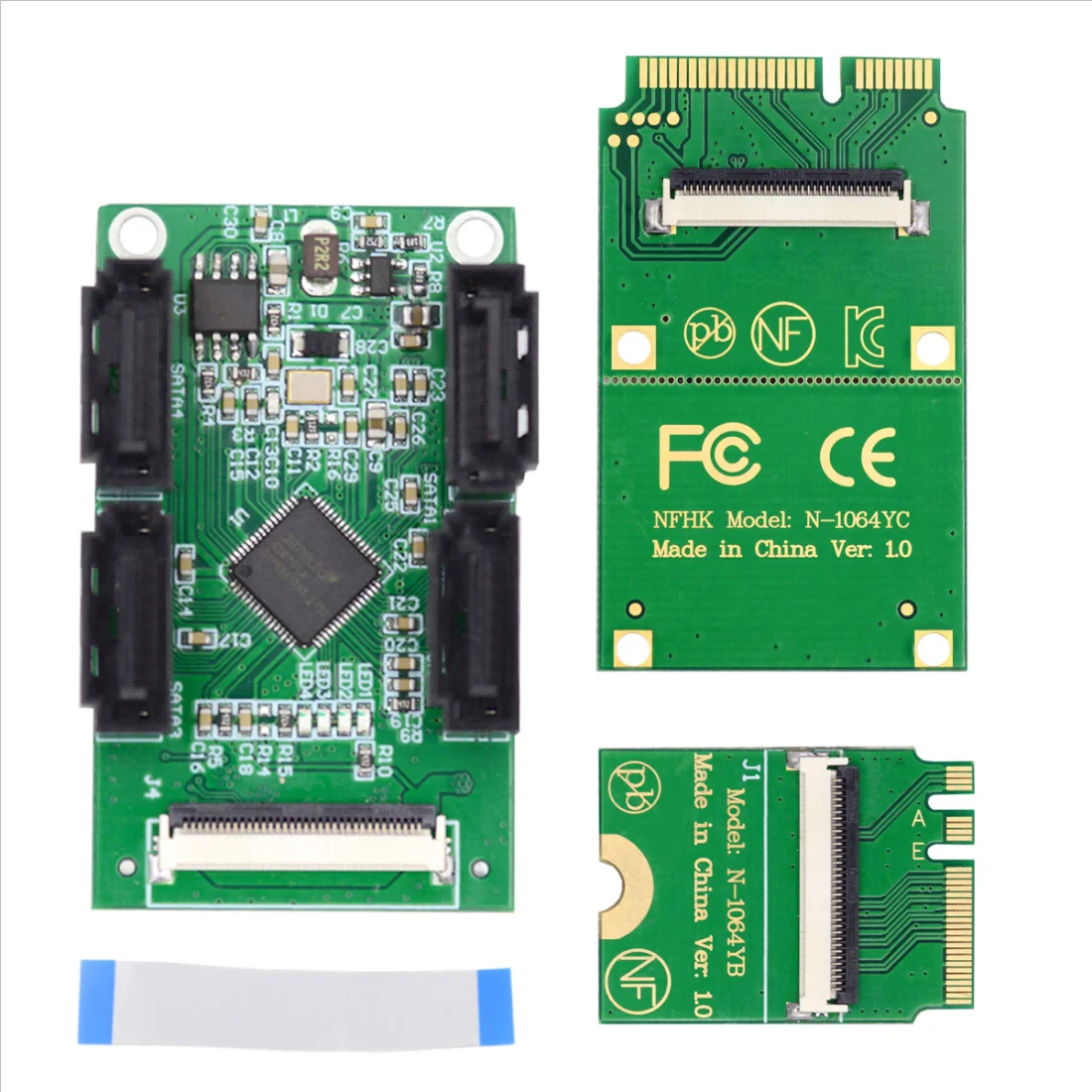 Xiwai NGFF & Mini PCI-E to 4 SATA 3.0 Port Multiplier Adapter 6Gbps Hard Drive Extension Card for Motherboard