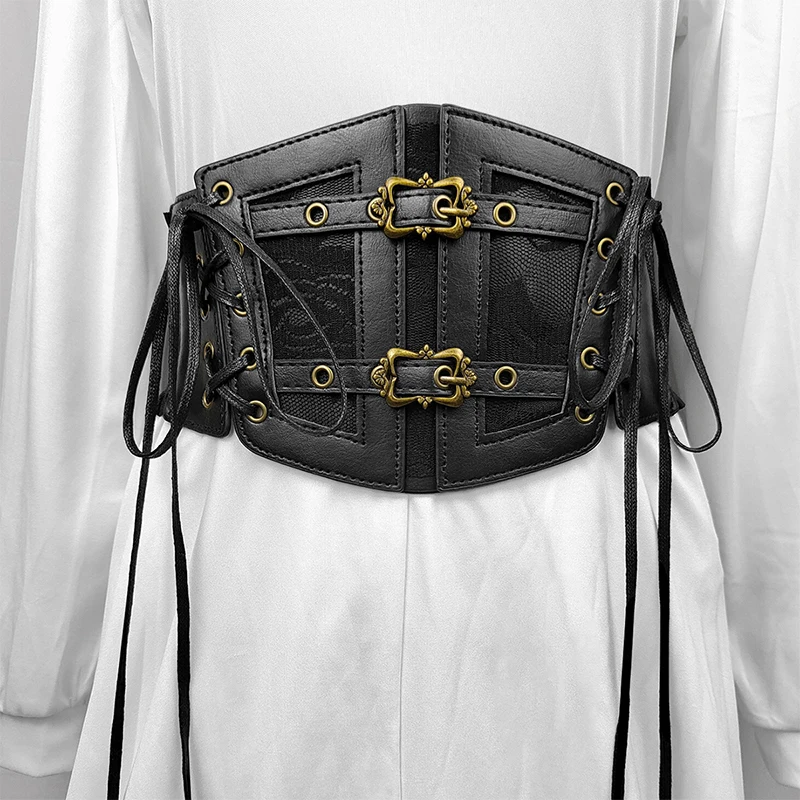 Punk Espartilho Underbust Mulheres Elegante Espartilho Strap Emagrecimento Cinto Da Cintura Medieval Do Punk PU Espartilho De Couro Lace-Up Bustiers