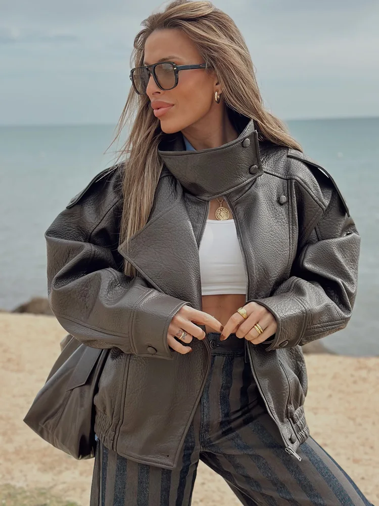 

HH Woman Elegant Asymmetric Button Pocket Long Sleeves Black Zipper Slim Jackets Autumn Women Street Style Loose Coats