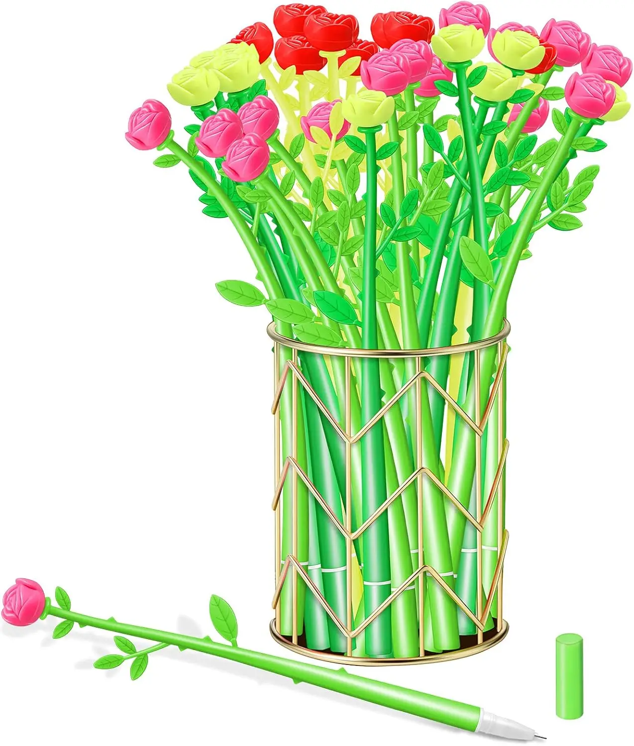 24 Pcs Flower Gel Pens Rose Creative Black 0.5mm Gel Ink Pen for Girls Women Office School Writing Supplies