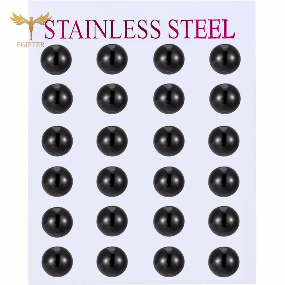 Venta al por mayor, conjunto de pendientes de bola negra de 2-8mm, pendientes de tuerca de acero inoxidable para mujeres, hombres, jóvenes y adolescentes, joyería de Piercing poroso para lóbulo de oreja