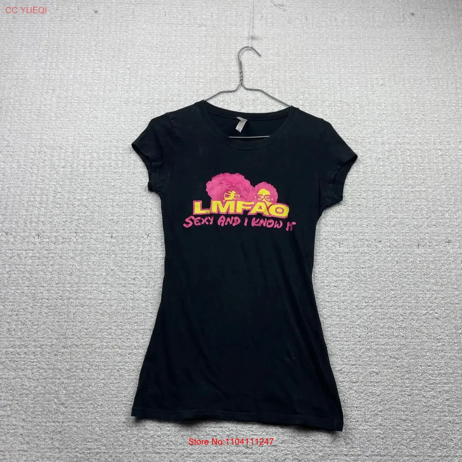 Y2K LMFAO Sexy and I Know It Black Bodycon T Shirt Party Wom M Pop Music Merch vintage Washed Stretched fashion graphic