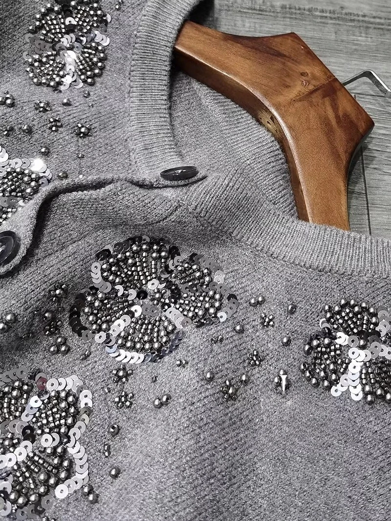 بوهو لاعبا اليدوية حبة الترتر المطرزة سترة معاطف للنساء سترة الخريف الربيع محبوك البلوزات سترة أبلى #4