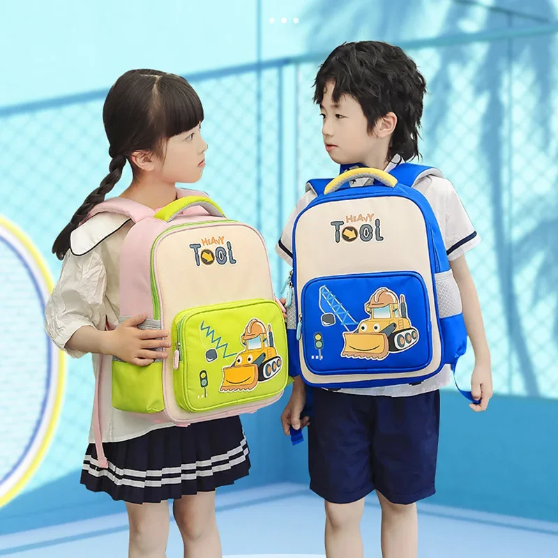 Cool Bulldozer School Bags for Elementary Boys Children's Schoolbag Ultra-light Grade 1-3 Large Capacity Kid Waterproof Backpack