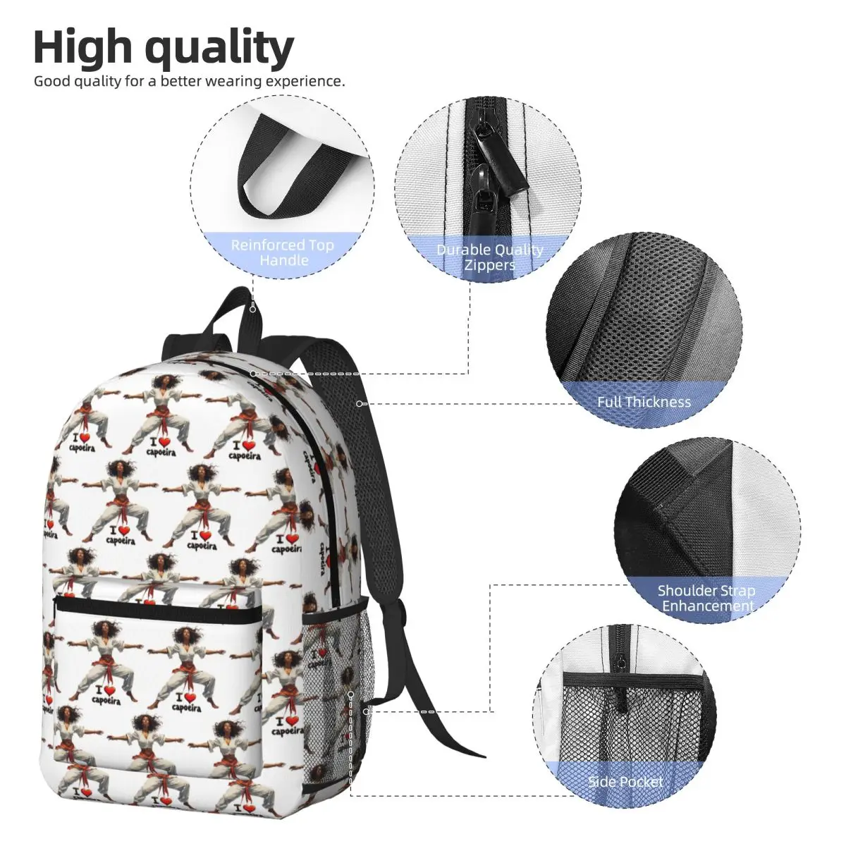 Dynamic Capoeira Art I Love Capoeira Design Backpack Student BookBag Kids School Bag Laptop Shoulder Bags for Men Women