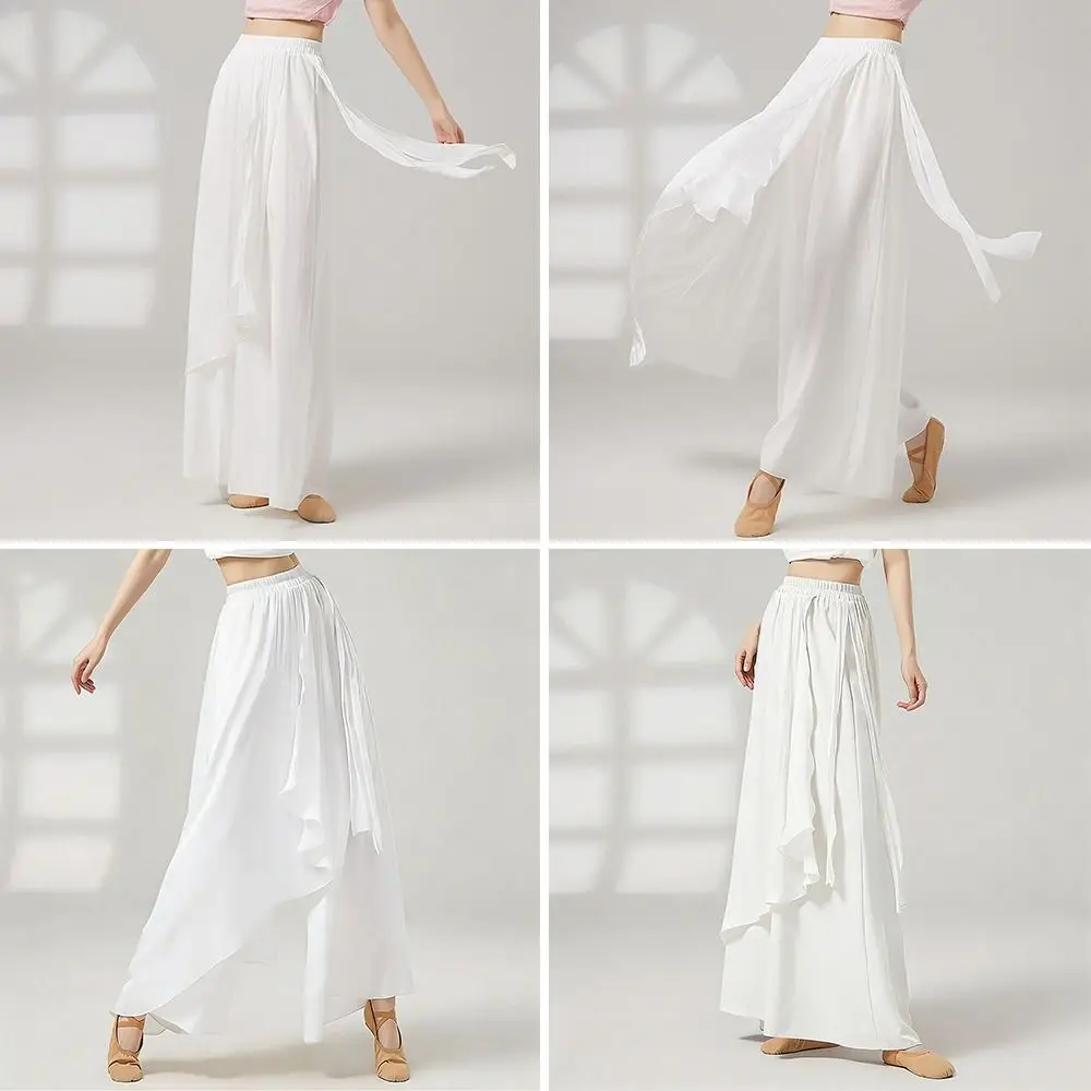 

Fashion Loose Dance Skirt Pant Flowing Elastic Waist Wide Leg Pants Casual Chiffon Classical Dance Trousers Women