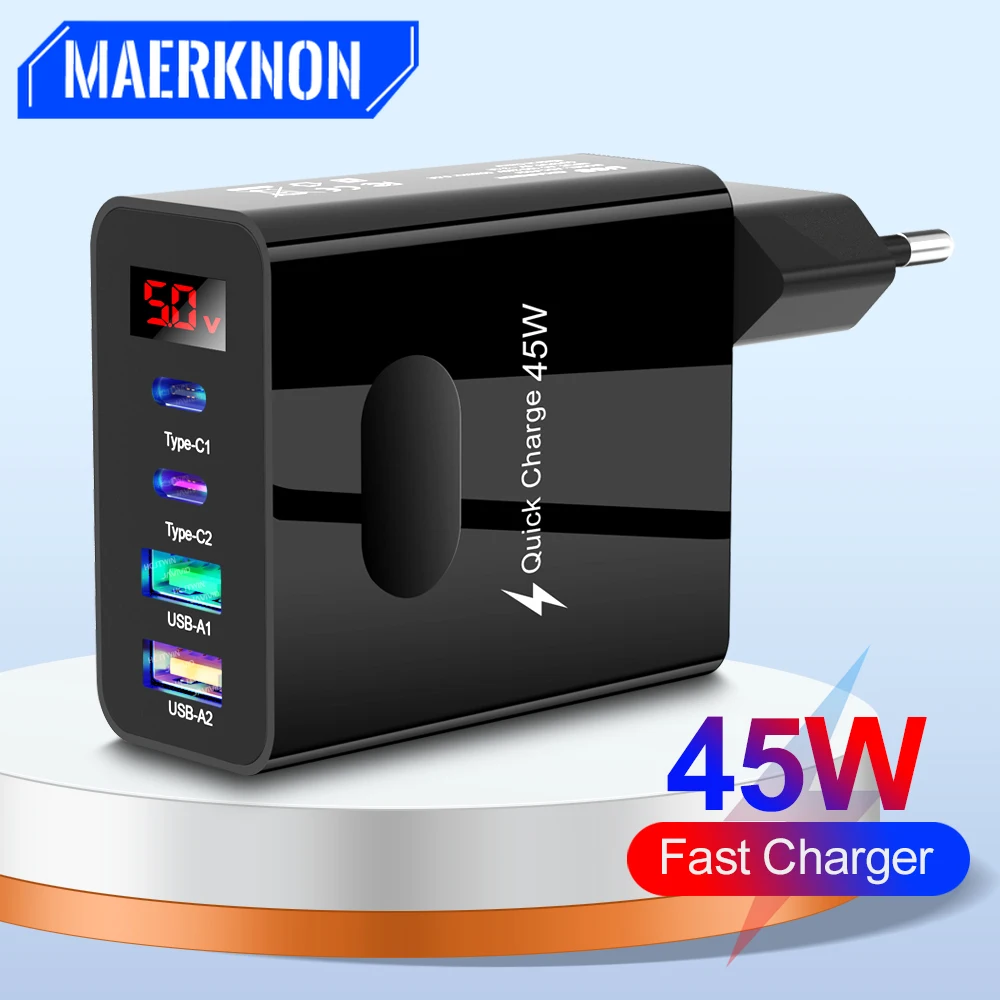 45W USB Charger Fast Charging 4 Ports Quick Charge 3.0 Wall Charger For iPhone 14 Samsung Xiaomi Mobile Phone Charger Adapter