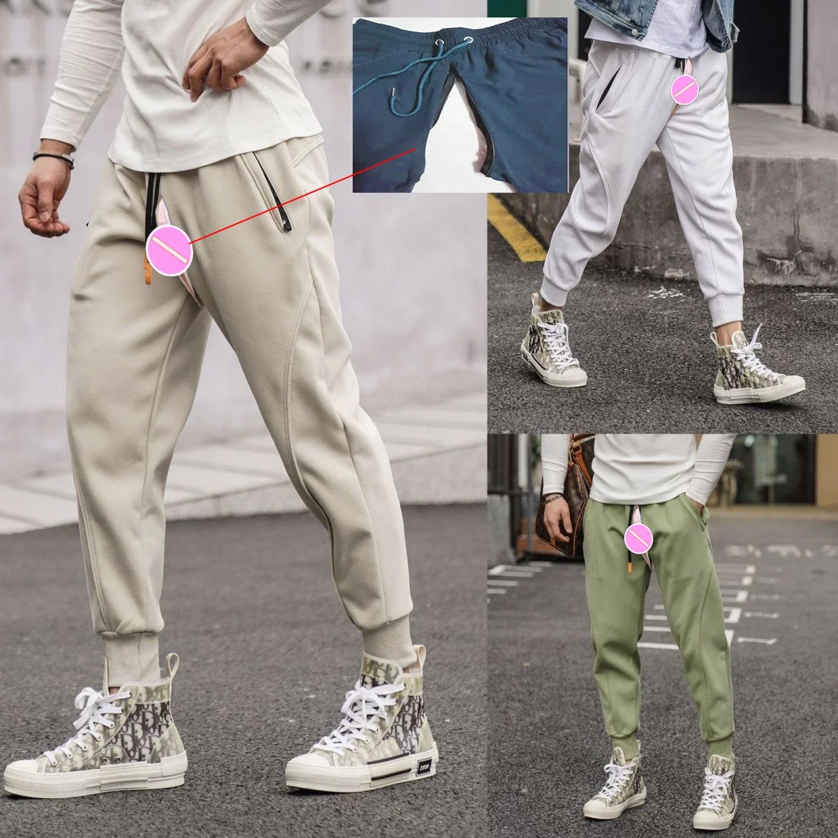 Outdoor Open Crotch Sex Pants, Exotic Hotpants Men Fitness Joggers Trousers Track Basketball Sweatpants Couple Casual Streetwear