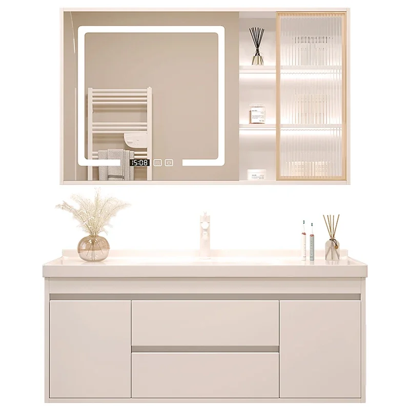 Cream Air Bathroom Cabinet Combination Washbasin Modern Simple Intelligent Bathroom Cabinets Corner Armadietto Furniture