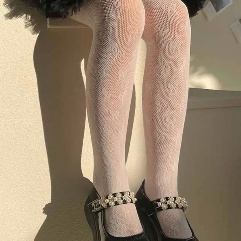 الأبيض الأميرة جوارب الدانتيل القوس الأطفال جوارب طويلة لينة الصيف شبكة طماق رقيقة #4