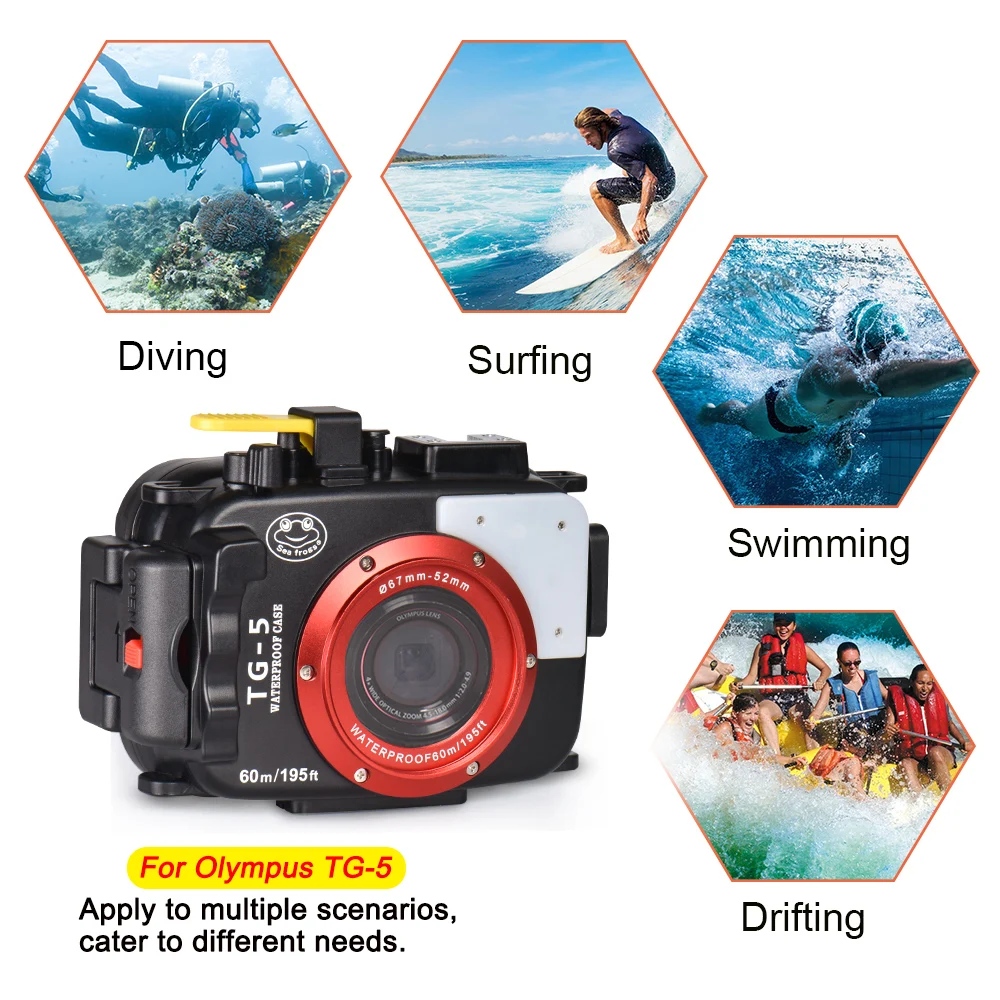Seafrogs Professional 60 м водонепроницаемый чехол для камеры для дайвинга с резьбовым оптоволоконным интерфейсом 67 мм для Olympus TG5
