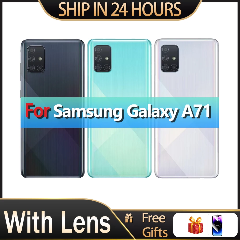 Para SAMSUNG Galaxy A71 A715, Tapa Trasera de Batería, Panel de Vidrio Transparente, Carcasa Trasera + Reemplazo de Lente de Cámara