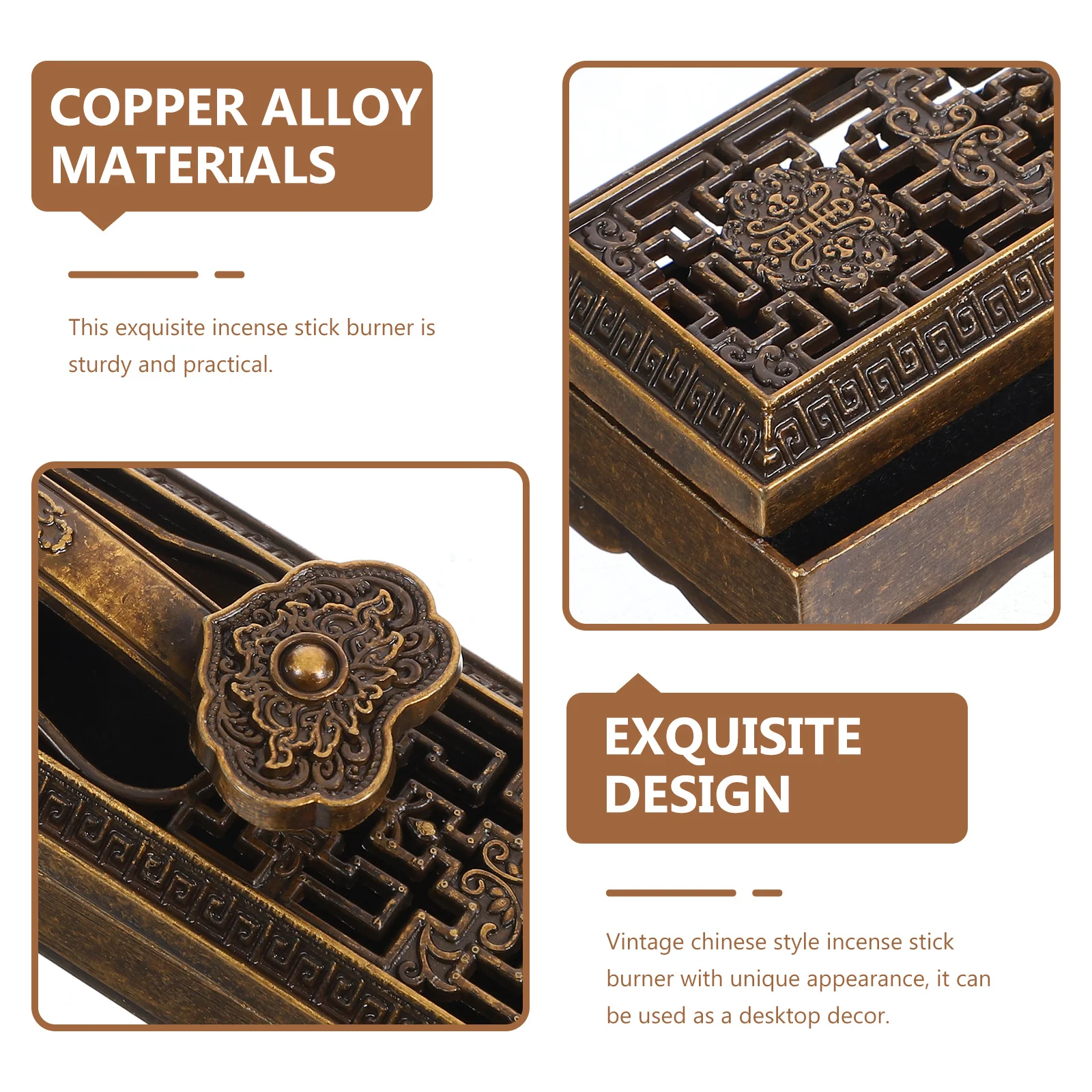 

Retro Style Chinese Incense Stick Holder Sturdy Metal Burner for Home Office Study Desktop Decoration Stress Relief Sleeping Aid