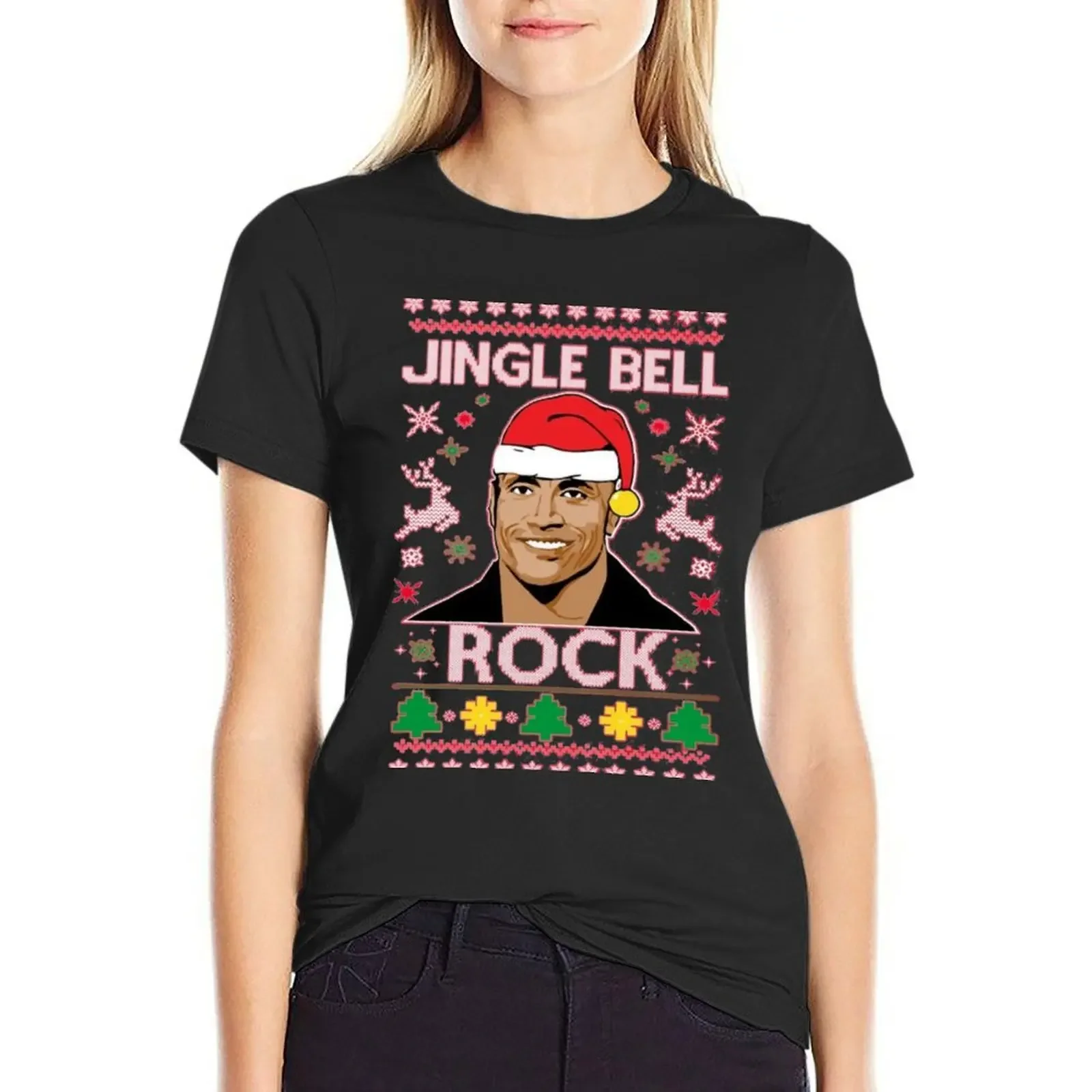 

Jingle Bell Rock Ugly Christmas Sweater T-Shirt sweat graphics Short sleeve tee animal print cropped t shirts for Women