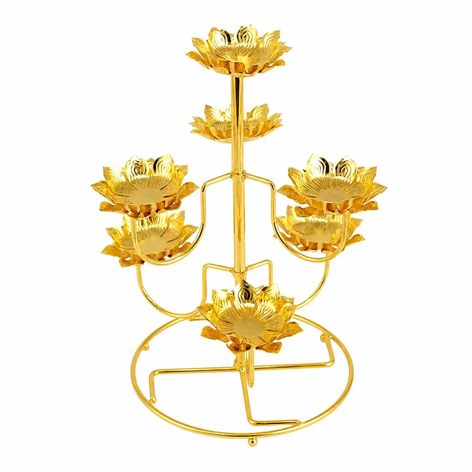 Three Layer Seven Branch Alloy Candle Holder Oil Lamp Stand for Temple Worship Home Altar Decorative Piece