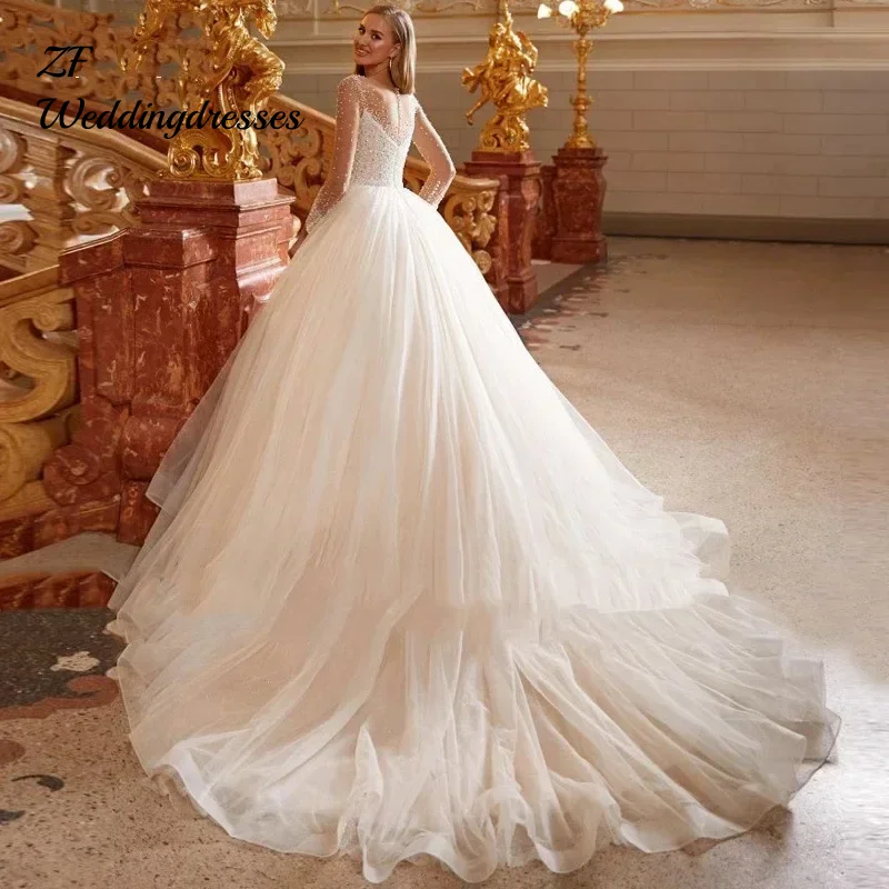 فساتين زفاف الأميرة الكريستالية المثيرة المخصصة بأكمام طويلة فستان زفاف أنيق جديد فستان حفلة فيستدوس دي