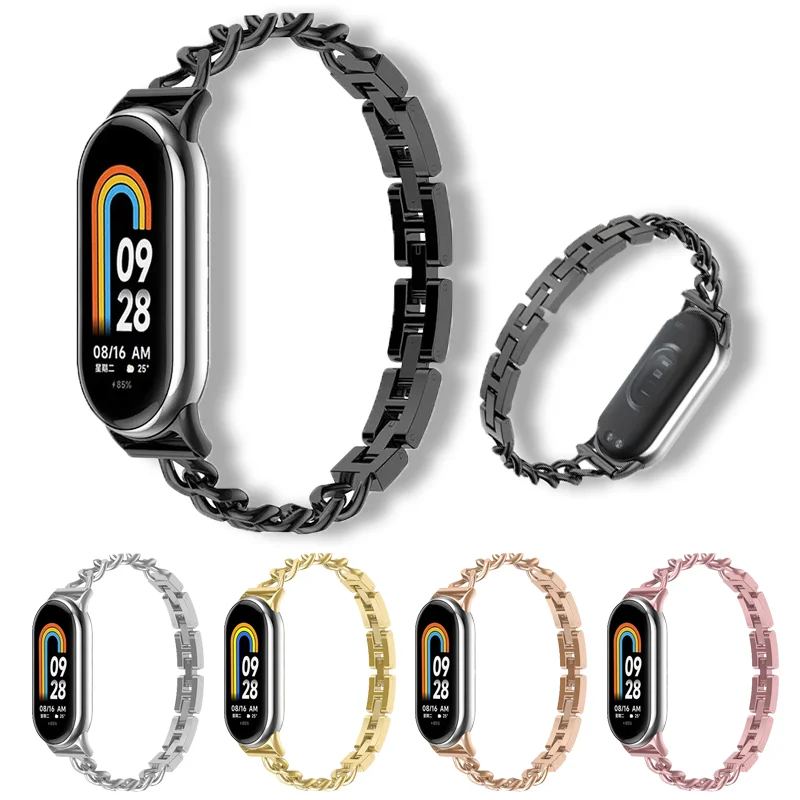 جديد قابل للتطبيق على Mi Band 8 strap سوار معصم عصري بسلسلة واحدة رياضية معدنية للنساء إكسسوارات استبدال سوار ذكي