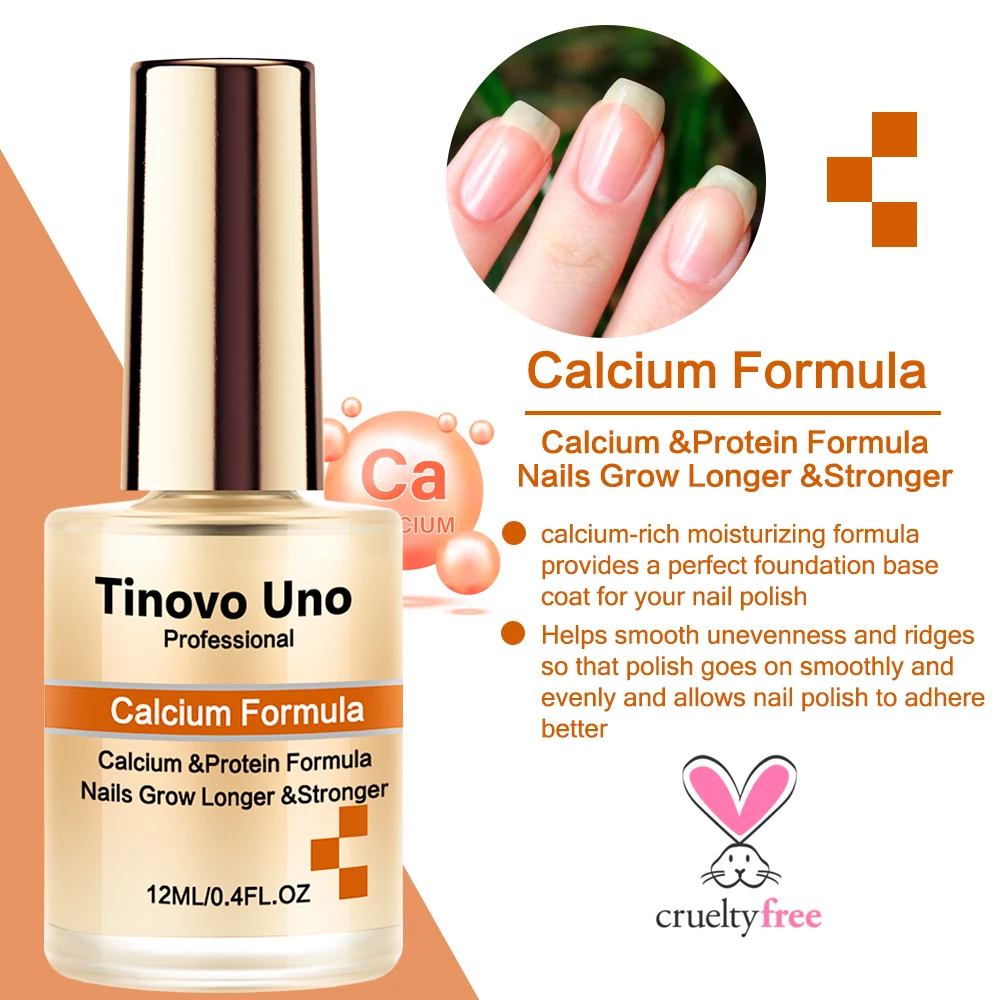 Tinovo Uno Calcium Base Coat Protein Formula Nails Growth Stronger Strengthener Foundation Normal Nail Lacquer for Repair Care