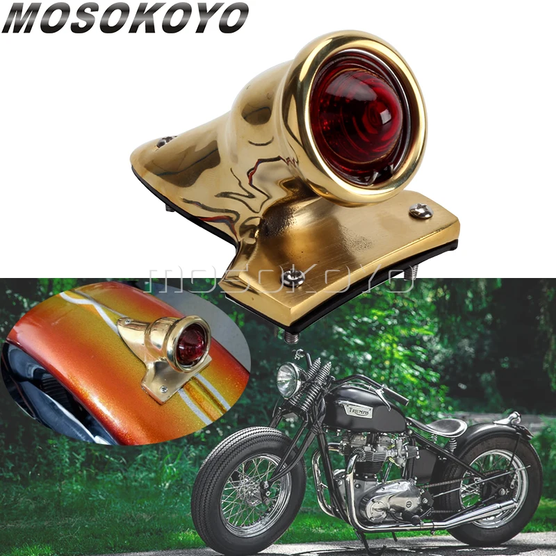 Motorcycle LED Red Rear Tail Brake Stop Light Lamp Retro Taillight For Harley Cafe Racer Chopper Bobber Brass Taillights Light