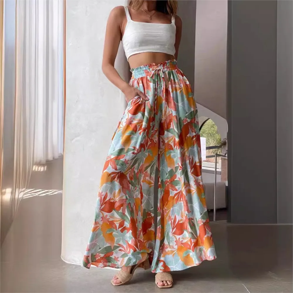 2026 Summer Comfortable Loose Wide Legs Trouser Women' S Pants Casual Simple Style All-match Holiday Vacation Fashion Chic Beach