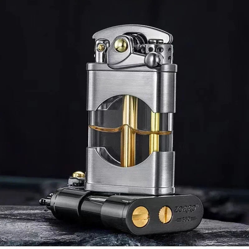 New Zoro ZORRO Personalized Kerosene Lighter Rocker Arm Visible Transparent Oil Bin Kerosene Lighter Brass Lighter Small Tool