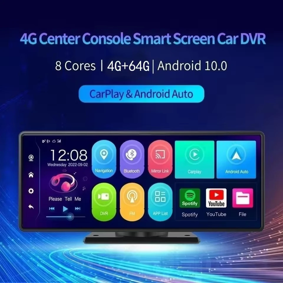 1080P DVR screen for car android 10 4gb 64gb touch car screen 10 inch smart car monitor carplay wireless link screen