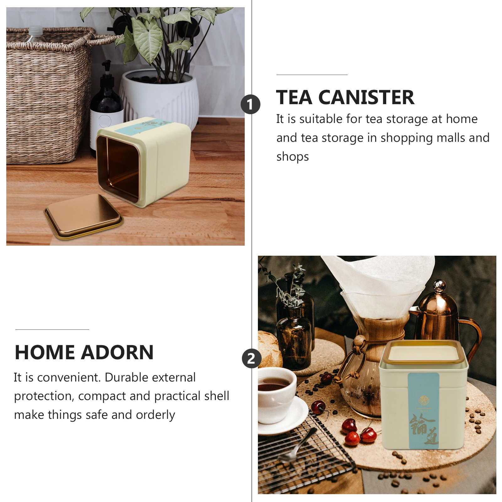 

Tea Canister Tinplate Storage Container Airtight Lid Loose Leaf Jar Compact Home Adorn Beautiful Color Lasting Luster