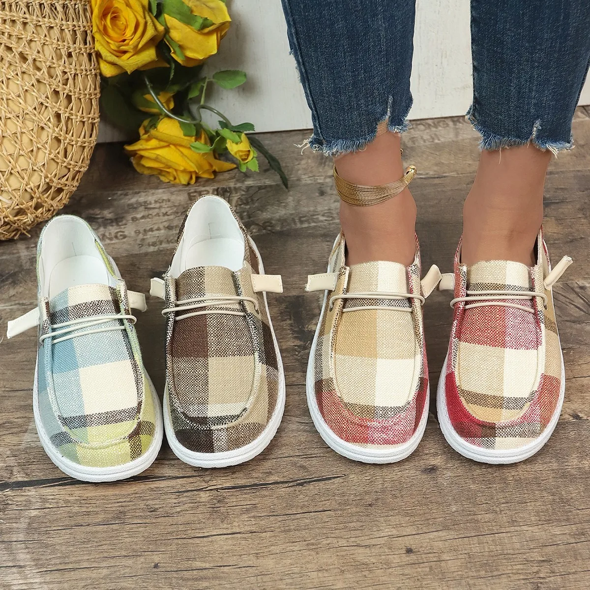 Nuevas zapatillas informales para mujer, mocasines con mezcla de colores, zapatos planos suaves y cómodos, zapatos ligeros para mujer, talla 43
