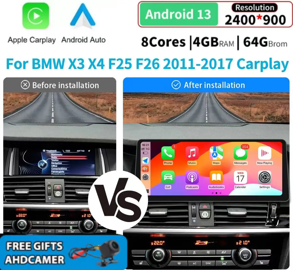 

Android 12,3-дюймовый экран навигации для BMW X3 X4 F25 F26 2011-2017 Carplay
