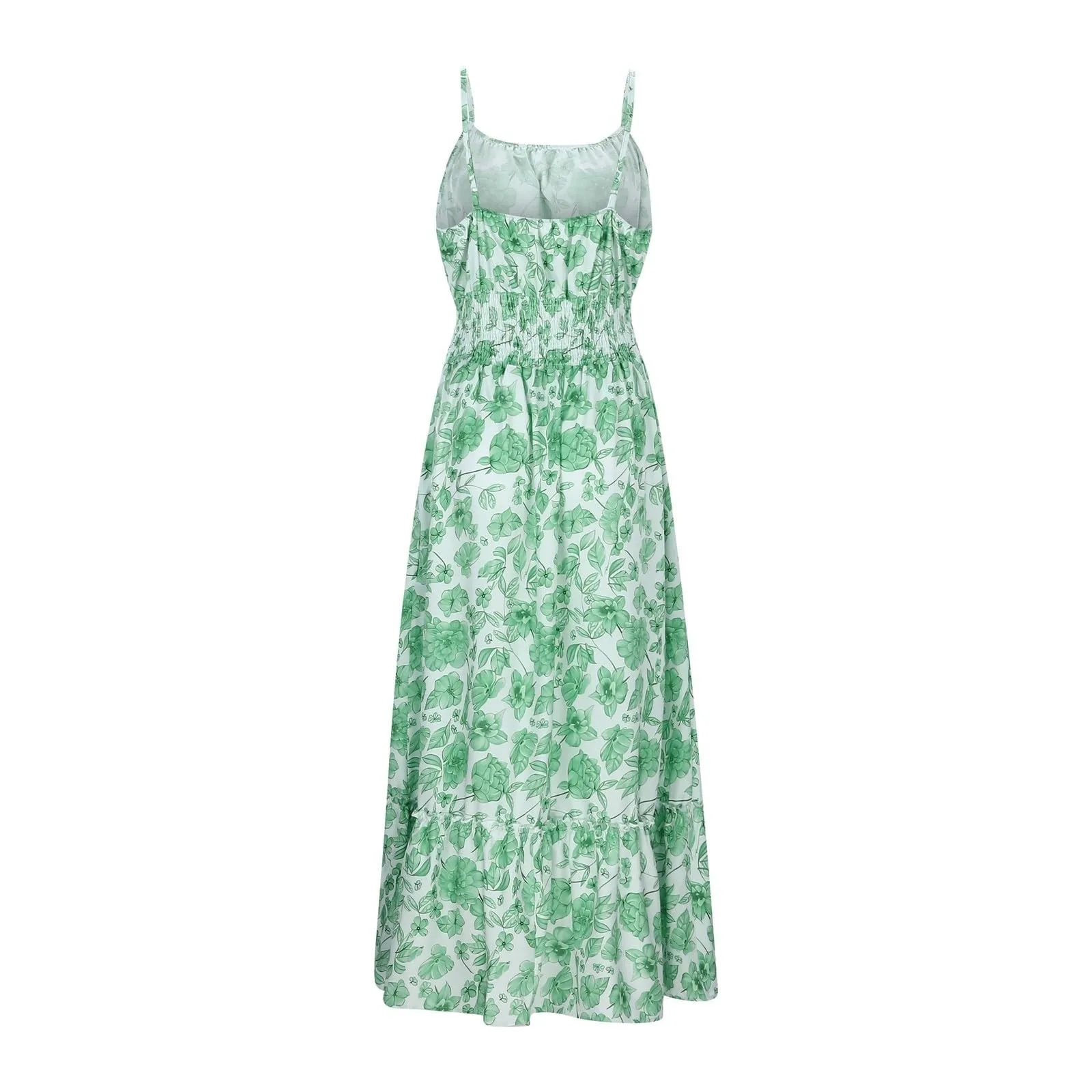 Abito lungo estivo da donna senza maniche con cinturino floreale per spaghetti smock Boho Beach Abito lungo da spiaggia per abiti da vacanza Nuovo