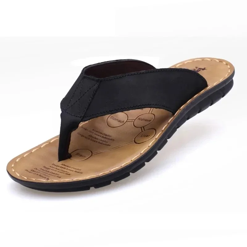 

2026 Summer Shoes Men Slippers Flip Flops Pu Leather Non-slip Flat Mens Sandals Holiday Footwear Black Khaki Chanclas De Hombre