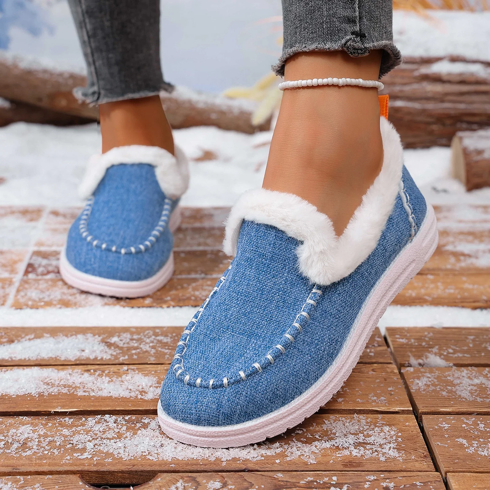 

Women's Fashion Snow Boots Winter Round Toe Women Cotton Shoes Fluffy Plush Faux Fur Soft Loafers Comfort Platform Casual Shoes